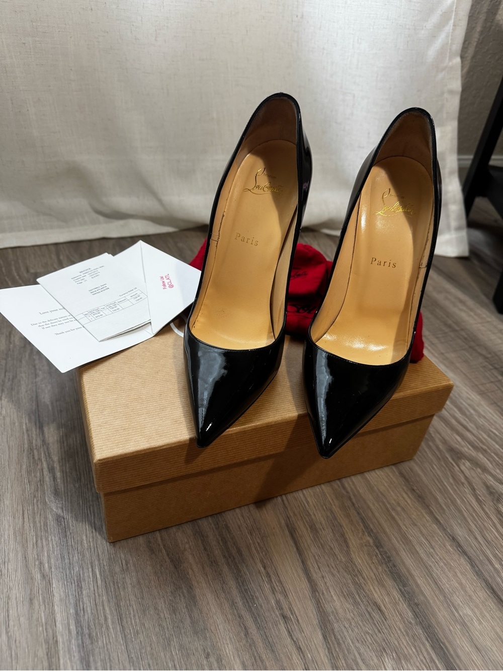 Christian Louboutin So Kate Black Patent Leather Pointed Toe Pumps